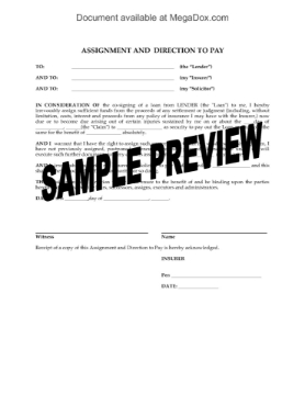 Assignment of Settlement Proceeds Assignment and Direction to Pay proceeds of an insurance settlement