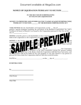 Canada Notice of Liquidation of Corporation Canada Notice of Liquidation of Corporation