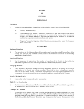 Nova Scotia Bylaws of Society Nova Scotia Bylaws of Society