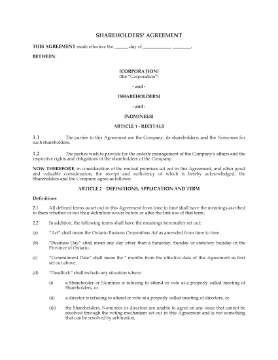 Show details for Ontario Unanimous Shareholders Agreement Between Shareholders and Nominees Picture of Ontario Unanimous Shareholders Agreement Between Shareholders and Nominees