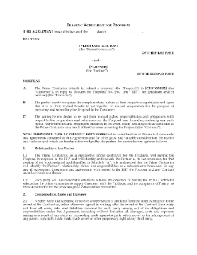 Show details for Teaming Agreement for Proposal Picture of Teaming Agreement for Proposal