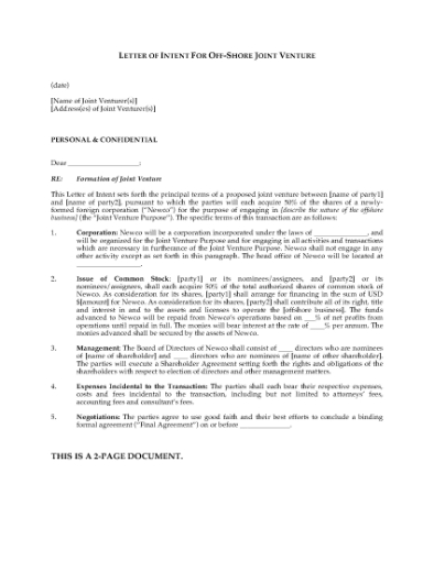 Picture of Letter of Intent for Offshore Joint Venture