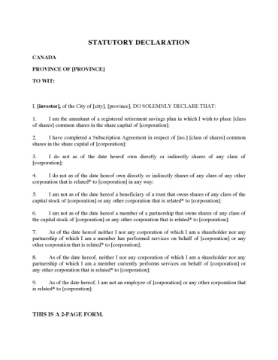 Canada Declaration by Investor of RRSP Eligibility of Investment Canada Declaration by Investor of RRSP Eligibility of Investment