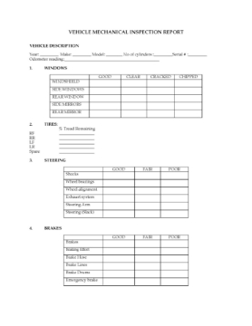 Vehicle Mechanical Inspection Report Vehicle Mechanical Inspection Report