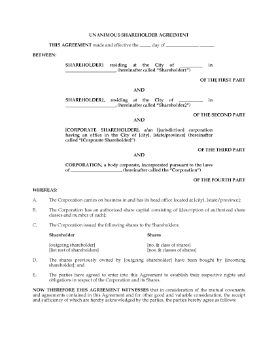 Show details for Unanimous Shareholder Agreement with License to Use Trade Mark | Canada Picture of Unanimous Shareholder Agreement with License to Use Trade Mark | Canada