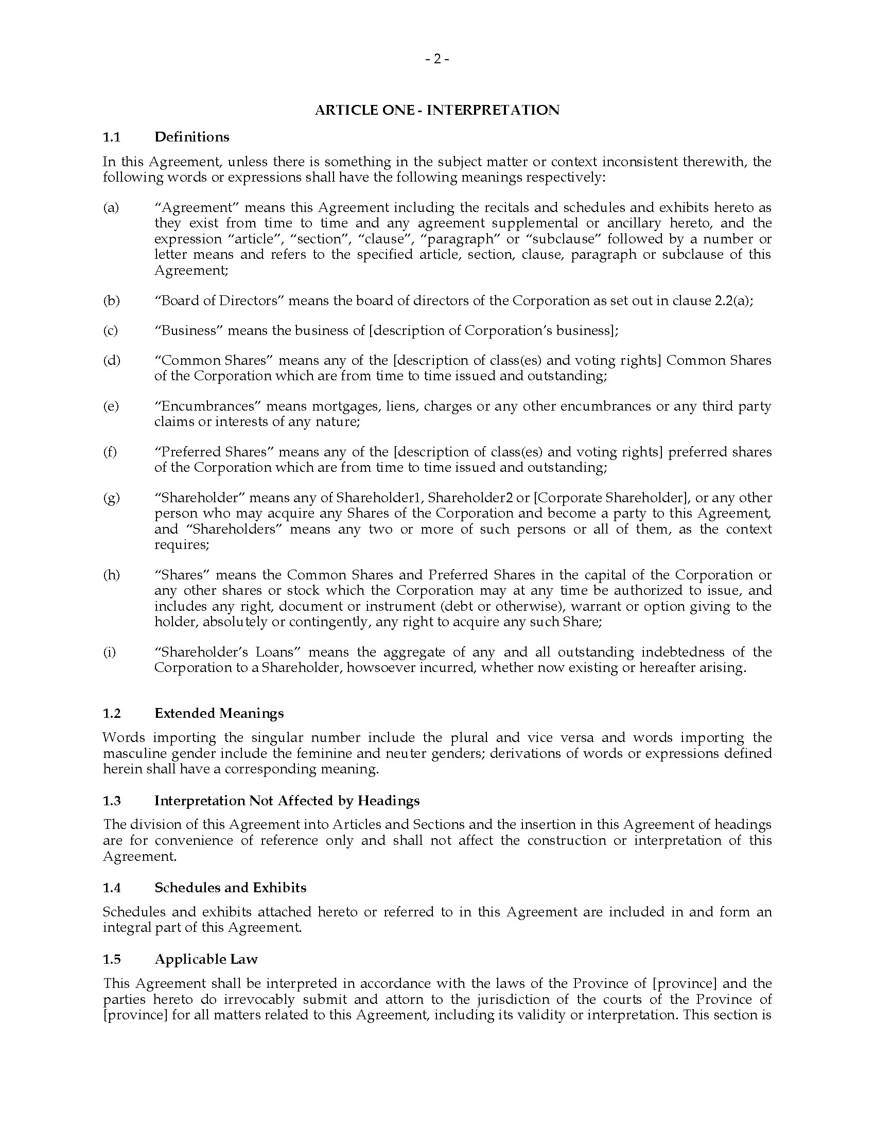 Image 5 for Unanimous Shareholder Agreement Template