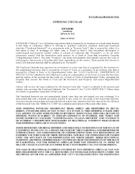 Show details for California Offering Circular for Fractional Loan Picture of California Offering Circular for Fractional Loan