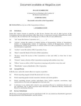 Canada General Bylaw of Business Corporation Canada General Bylaw of Business Corporation