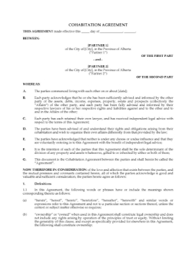 Alberta Cohabitation Agreement Alberta Cohabitation Agreement