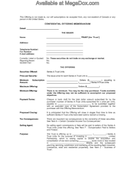 Alberta Offering Memorandum for Real Estate Investment Trust Alberta Offering Memorandum for public offer of trust units in Real Estate Investment Trust