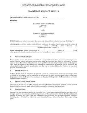 Texas Waiver of Surface Rights Picture of Texas Waiver of Surface Rights