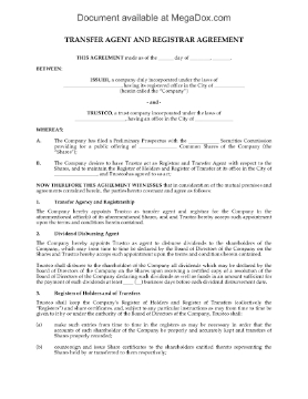 Show details for Transfer Agent and Registrar Agreement | Canada Picture of Transfer Agent and Registrar Agreement | Canada