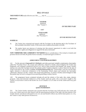 Canada Bill of Sale for Limited Partnership Units Canada Bill of Sale for Limited Partnership Units