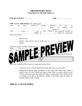 Show details for Promissory Note for Vehicle Purchase | USA Picture of Promissory Note for Vehicle Purchase | USA