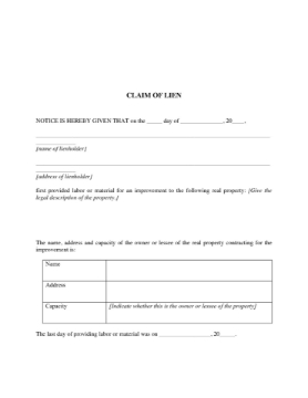 Michigan Claim of Lien Form Michigan Claim of Lien Form