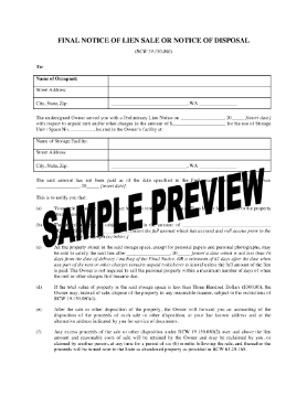 Show details for Washington Final Notice of Lien Sale or Disposal (Self Storage) Picture of Washington Final Notice of Lien Sale or Disposal (Self Storage)