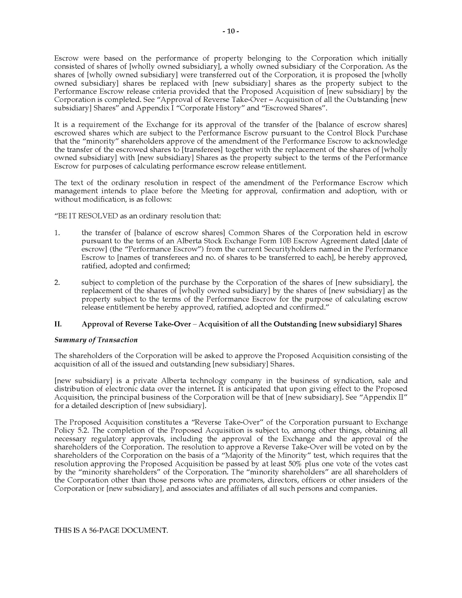Alberta Reverse Takeover Information Package | MegaDox.com