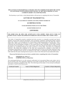 Alberta Transmittal Letter to Deposit Shares Alberta Transmittal Letter to Deposit Shares