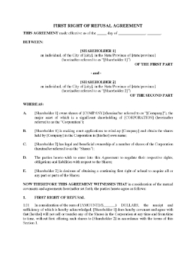 Show details for Right of First Refusal Agreement to Acquire Shares Picture of Right of First Refusal Agreement to Acquire Shares
