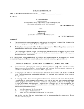 Washington Sales Representative Employment Agreement Washington Sales Representative Employment Agreement