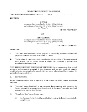 Show details for Project Development Agreement for Commercial Retail Building Picture of Project Development Agreement for Commercial Retail Building
