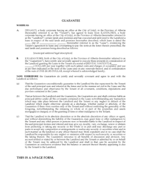 Alberta Guarantee of Commercial Lease Alberta Guarantee of Commercial Lease