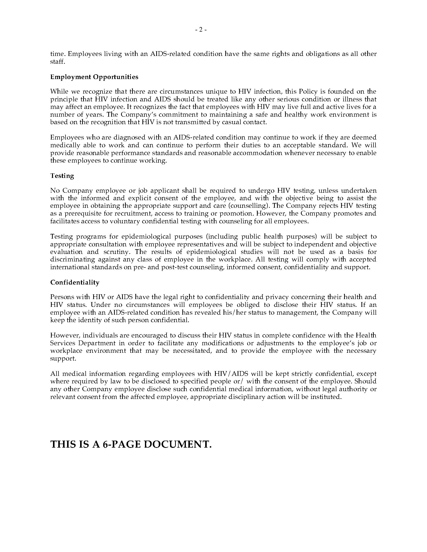 aids and hiv company policy statement | MegaDox.com