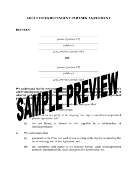 Alberta Adult Interdependent Partner Agreement Alberta Adult Interdependent Partner Agreement