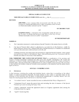 Show details for Alberta Special Warrant Indenture Package Picture of Alberta Special Warrant Indenture Package