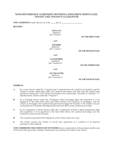 Picture of Nondisturbance Agreement between Landlord, Tenant, Mortgagee and Guarantor