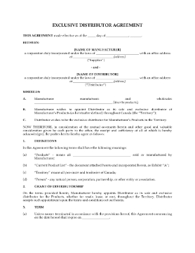 Show details for Exclusive Distributor Agreement | Canada Picture of Exclusive Distributor Agreement | Canada