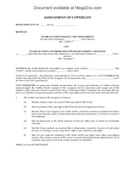 Assignment of Copyright for written work Picture of Assignment by Author of Copyright in Written Work