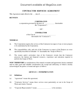 Contractor Services Agreement form Contractor Services Agreement form