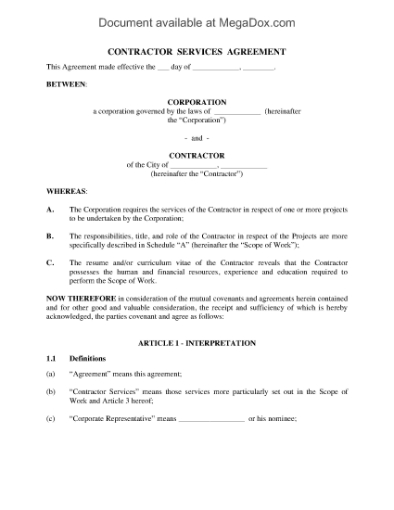 Picture of Contractor Services Agreement