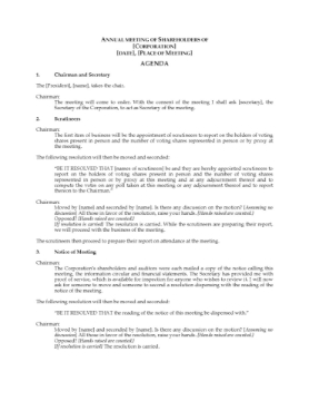 Canada Form of Agenda for Annual Shareholders Meeting Canada Form of Agenda for Annual Shareholders Meeting