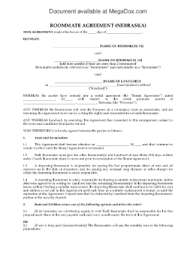 Show details for Nebraska Roommate Agreement Picture of Nebraska Roommate Agreement
