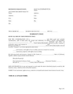 California General Warranty Deed for Joint Owners California General Warranty Deed for Joint Owners