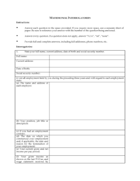 Illinois Matrimonial Interrogatories Questionnaire Illinois Matrimonial Interrogatories Questionnaire