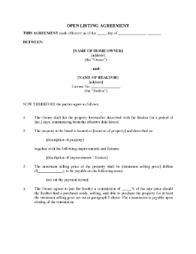 Show details for Open Listing Agreement for Real Estate Property Picture of Open Listing Agreement for Real Estate Property