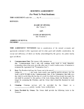 Show details for Week to Week Rooming Agreement Picture of Week to Week Rooming Agreement