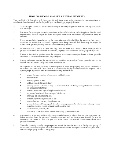 Picture of Checklist for Showing and Marketing a Rental Property