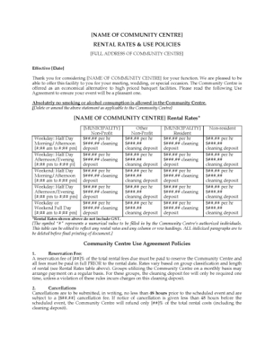 Picture of Community Centre Rental Rates and Use Policies | Canada