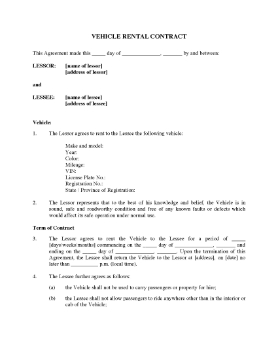 Show details for Vehicle Rental Contract for Private Rentals Picture of Vehicle Rental Contract for Private Rentals