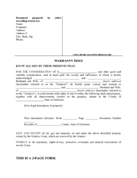 Delaware General Warranty Deed for Joint Owners Delaware General Warranty Deed for Joint Owners