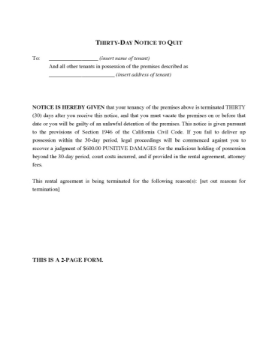 California 30-Day Notice to Quit California 30-Day Notice to Quit