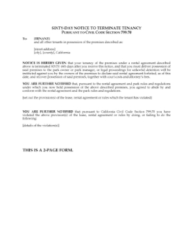 California 60-day Notice to Terminate Mobile Home Tenancy California 60-day Notice to Terminate Mobile Home Tenancy