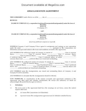 Manitoba Amalgamation Agreement Manitoba Amalgamation Agreement
