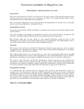 Show details for Price Quote Provisions for Manufacturing Agreement Picture of Price Quote Provisions for Manufacturing Agreement