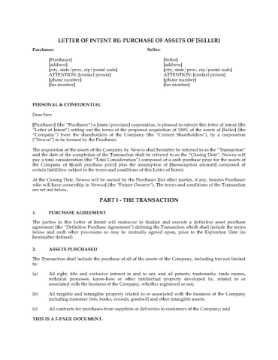 Letter of Intent to Purchase Assets of Business Letter of Intent to Purchase Assets of Business