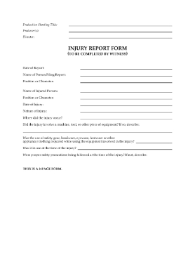 Show details for Injury Report Form for Film Productions Picture of Injury Report Form for Film Productions